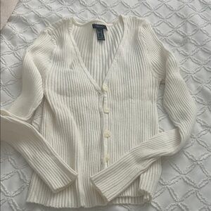 Forever 21 Cream Ribbed V-Neck Button Cardigan Sweater